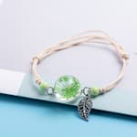 Bracelet Fleur Bille de Résine et Feuille Vert