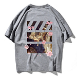 T-Shirt Fleuri Tableau et Fleur de Cerisier Grey XXXL