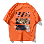 T-Shirt Fleuri Tableau et Fleur de Cerisier Orange XXXL