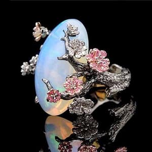 Bague Fleur Avec Pierre Ovale 64mm Opal