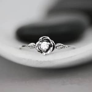 Bague Fleur Rose Diamant 62mm silver