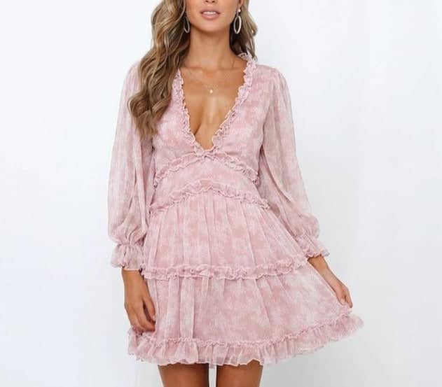 Robe Fleurie Manches Bouffantes Rose S