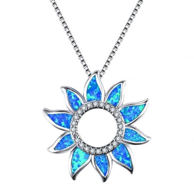 Collier Fleur Fleur d'Opale et de Zircon Opale Bleue