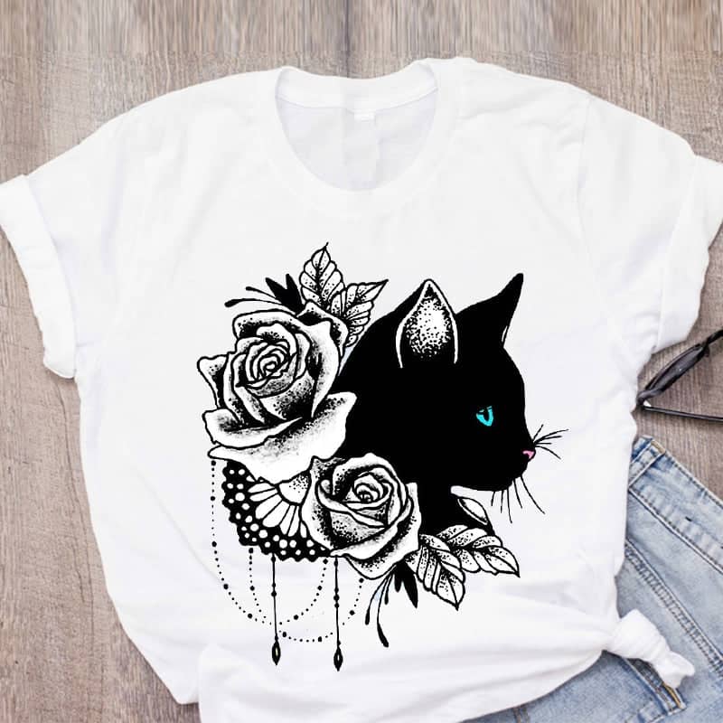 T-shirt Fleuri Chat Noir bvr20893 XL